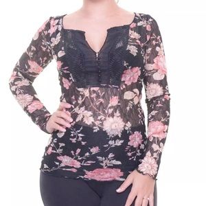 Ralph Lauren denim Crochet black rose blouse